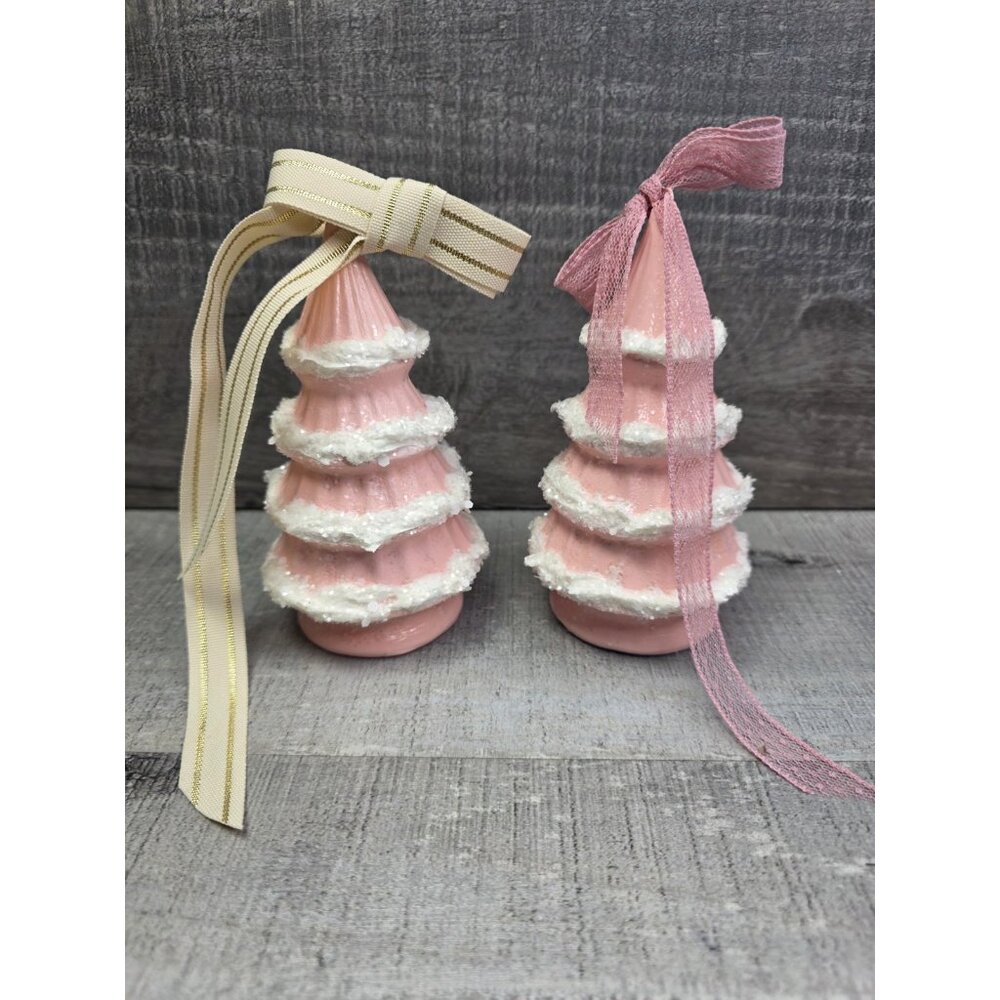 Vintage Pink Ceramic Christmas Trees 5" – Set of 2 Handmade Cottagecore #32